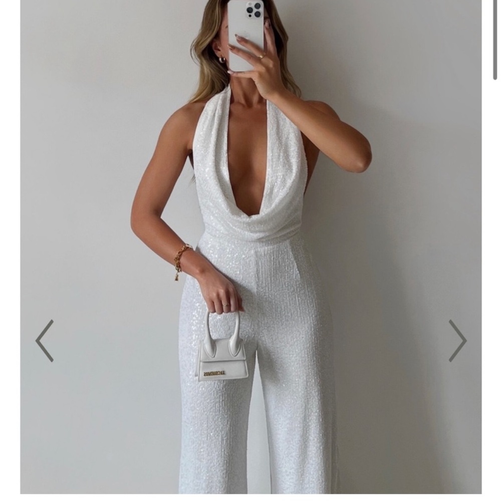NWT showpo. JULIEN JUMPSUIT - BACKLESS WIDE LEG COWL NECK SEQUIN JUMPSUIT